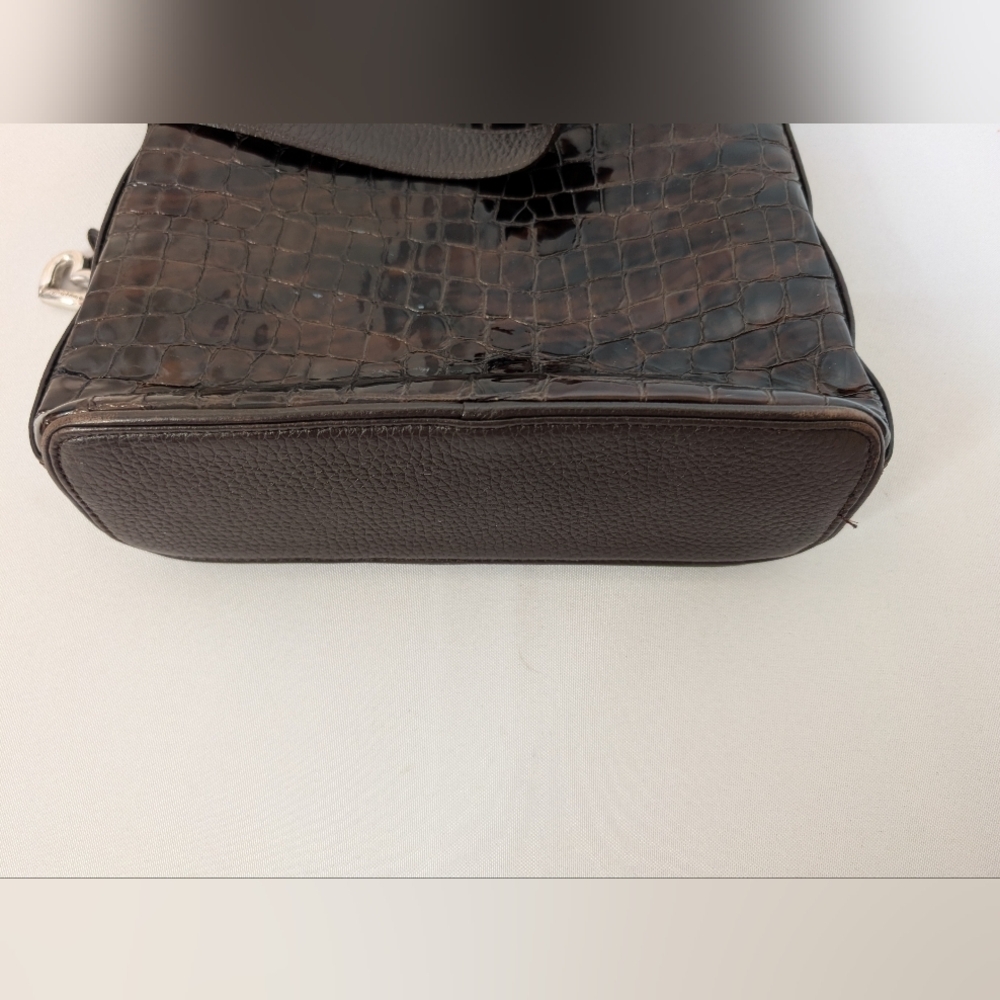 Brighton Sonny Lil Cher Croc-Embossed Patent Leather Bronze Brown Shoulder Bag - Picture 14 of 15